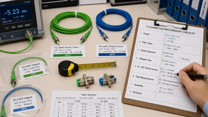 Procurement checklist image showing key factors to confirm before ordering FC fiber connectors Procurement checklist image showing key factors to confirm before ordering FC fiber connectors
